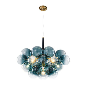 Modern Cluster Gradual Blue Glass Globe Bubble Chandelier