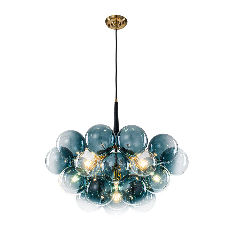 Modern Cluster Gradual Blue Glass Globe Bubble Chandelier