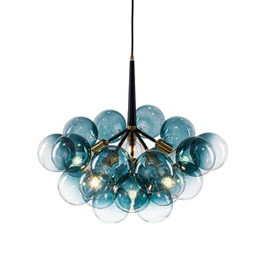 Modern Cluster Gradual Blue Glass Globe Bubble Chandelier