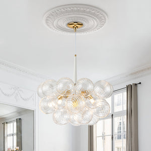 Modern Cluster Ribbed Glass Globe Bubble Chandelier