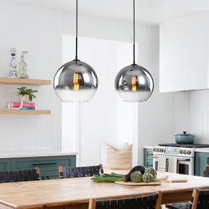 Modern Polished Gradual Smoked Glass Globe 2-Light Pendant