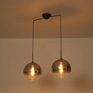 Modern Polished Gradual Smoked Glass Globe 2-Light Pendant