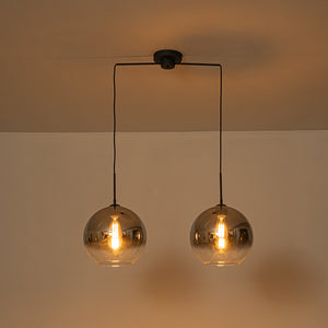 Modern Polished Gradual Smoked Glass Globe 2-Light Pendant