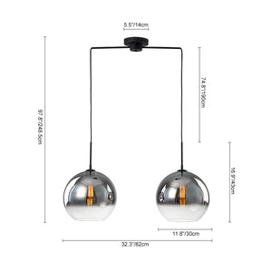 Modern Polished Gradual Smoked Glass Globe 2-Light Pendant