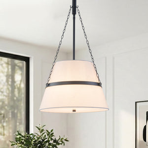 Modern White Fabric Conical Drum Cage Pendant Light