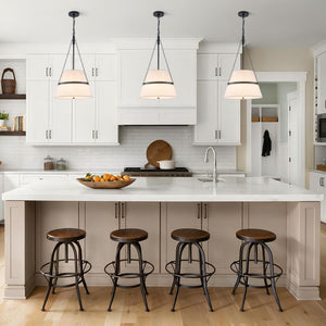 Modern White Fabric Conical Drum Cage Pendant Light