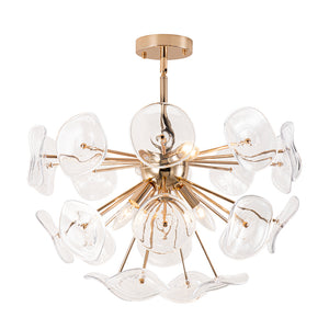 Morning Glory Glass Bloom Sunburst Semi Flush Chandelier