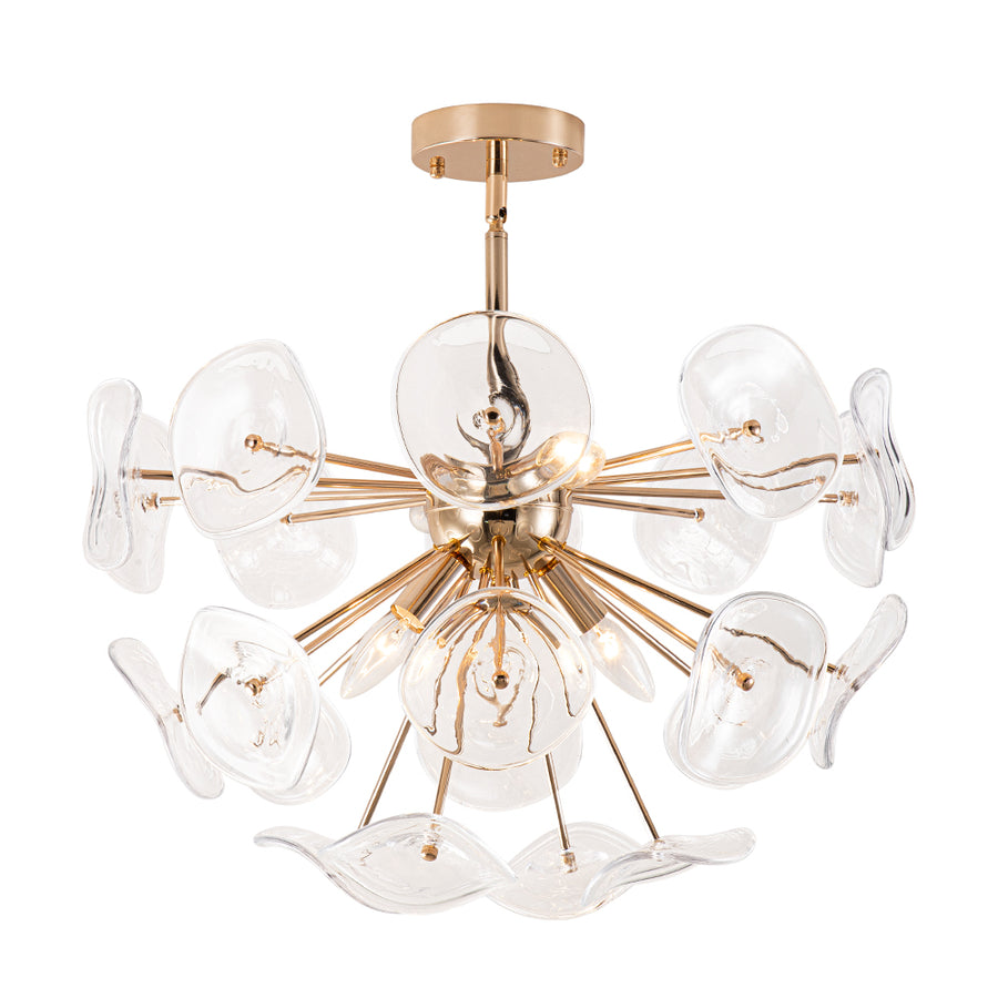 Morning Glory Glass Bloom Sunburst Semi Flush Chandelier