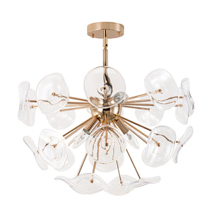 Morning Glory Glass Bloom Sunburst Semi Flush Chandelier