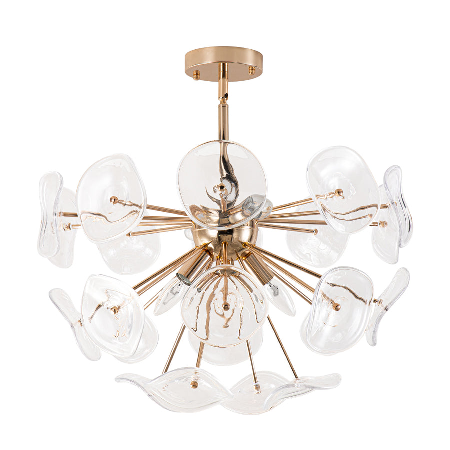 Morning Glory Glass Bloom Sunburst Semi Flush Chandelier