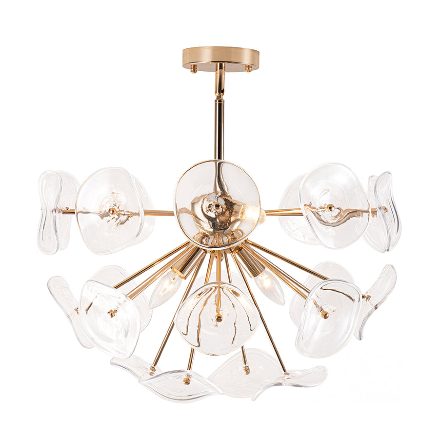 Morning Glory Glass Bloom Sunburst Semi Flush Chandelier