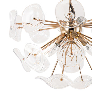 Morning Glory Glass Bloom Sunburst Semi Flush Chandelier