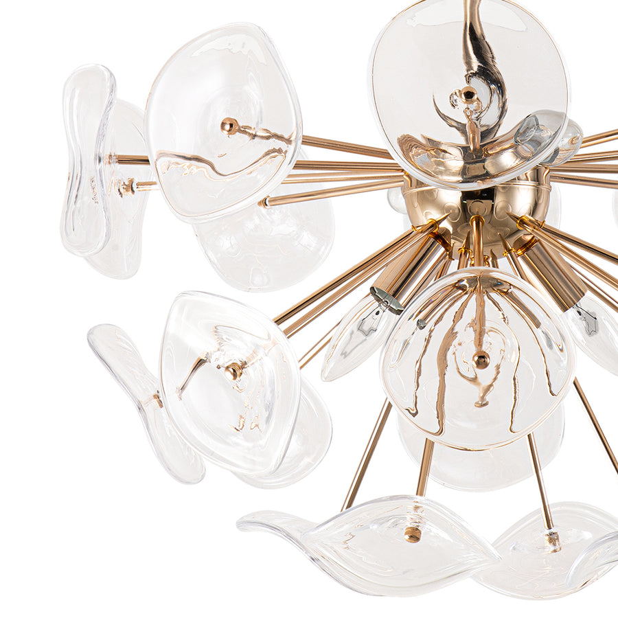 Morning Glory Glass Bloom Sunburst Semi Flush Chandelier