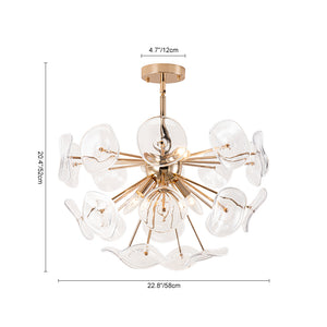 Morning Glory Glass Bloom Sunburst Semi Flush Chandelier