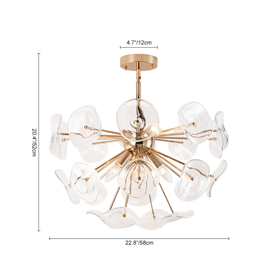 Morning Glory Glass Bloom Sunburst Semi Flush Chandelier