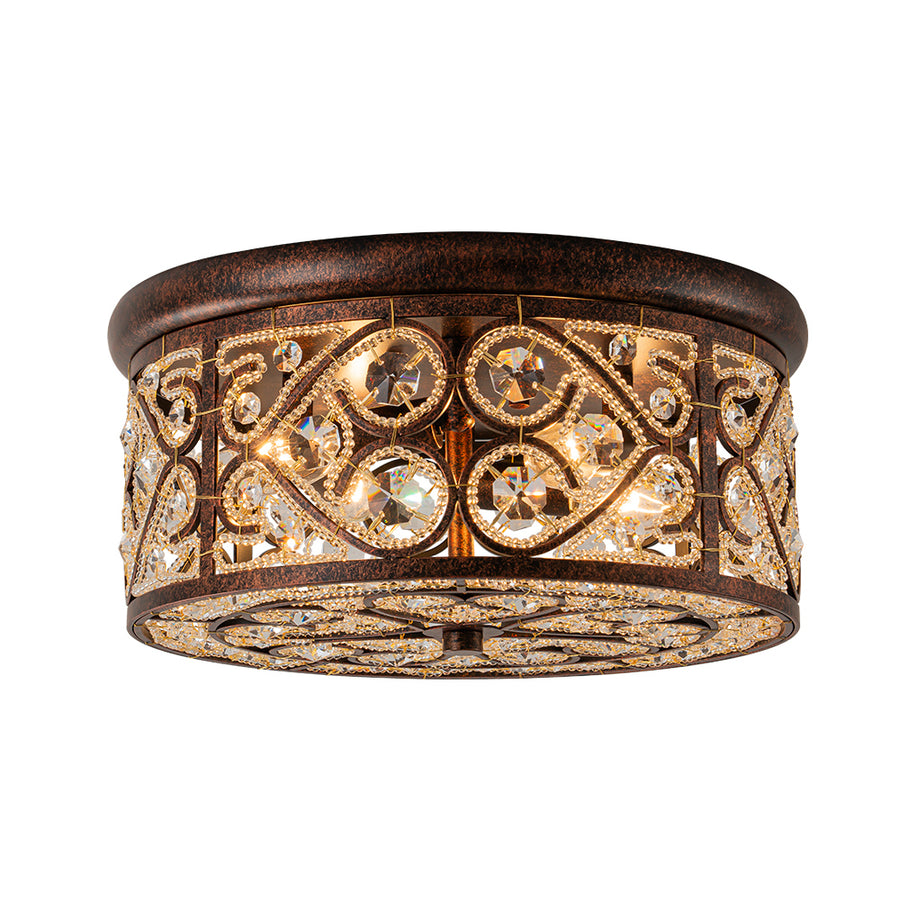 Moroccan Antique Crystal Drum Flush Mount Ceiling Light