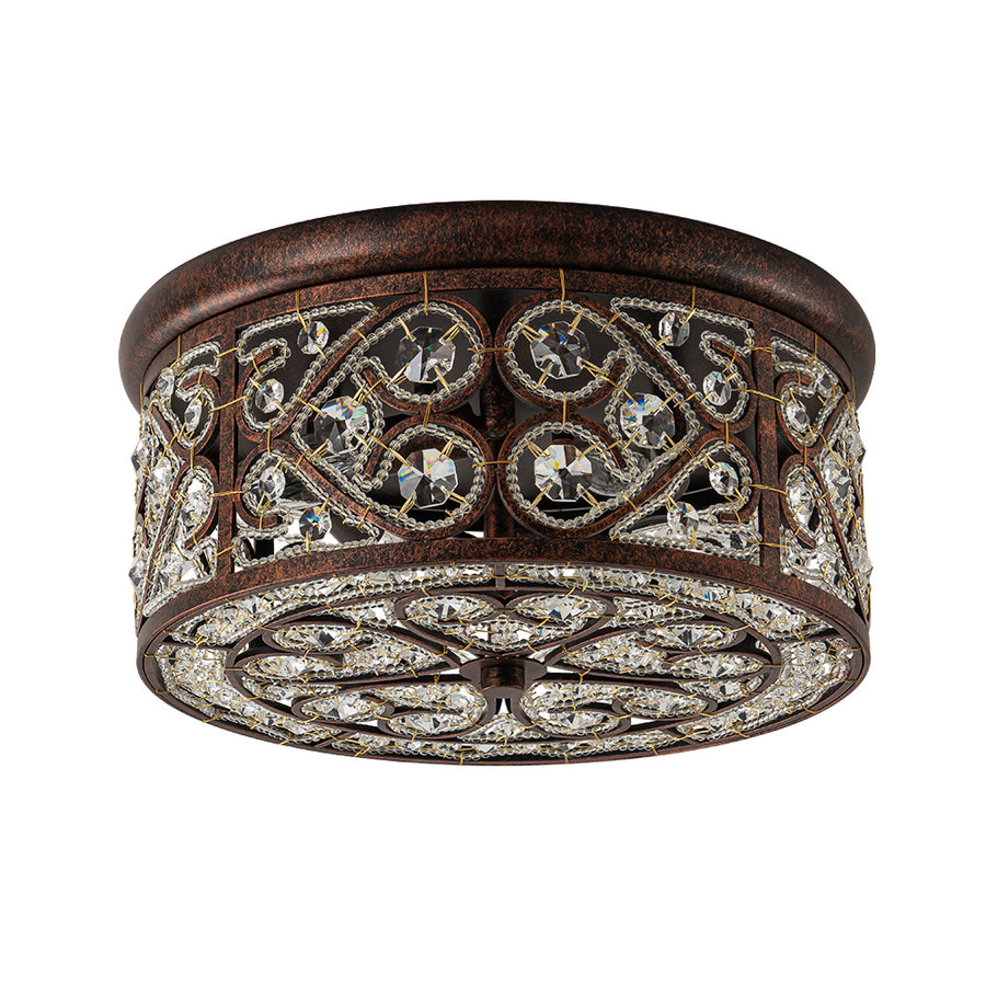 Moroccan Antique Crystal Drum Flush Mount Ceiling Light