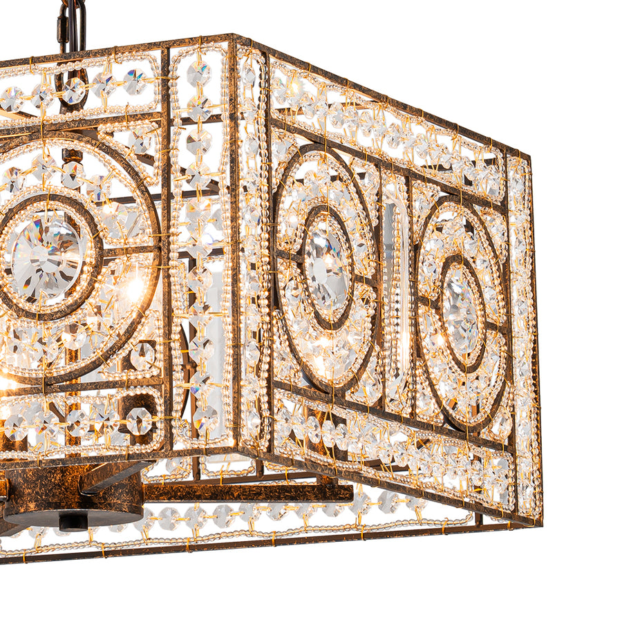 Moroccan Glam Antique Crystal Square Cage Chandelier