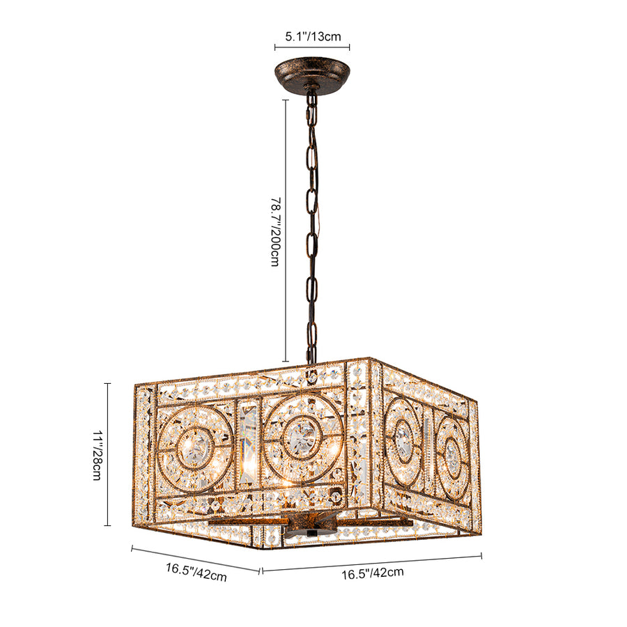 Moroccan Glam Antique Crystal Square Cage Chandelier