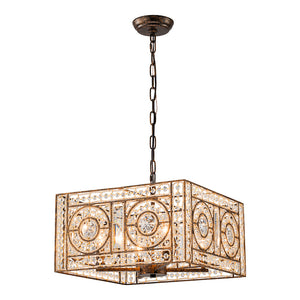 Moroccan Glam Antique Crystal Square Cage Chandelier