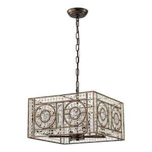 Moroccan Glam Antique Crystal Square Cage Chandelier