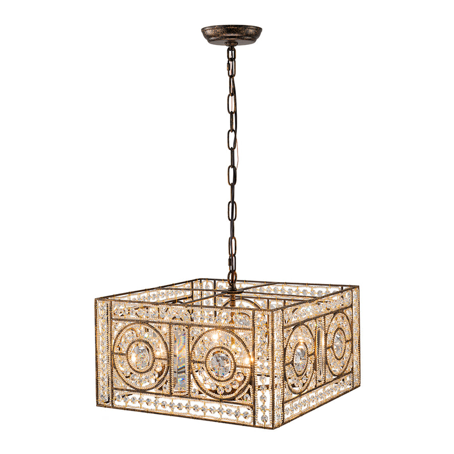 Moroccan Glam Antique Crystal Square Cage Chandelier