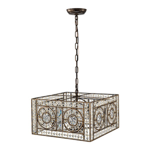 Moroccan Glam Antique Crystal Square Cage Chandelier