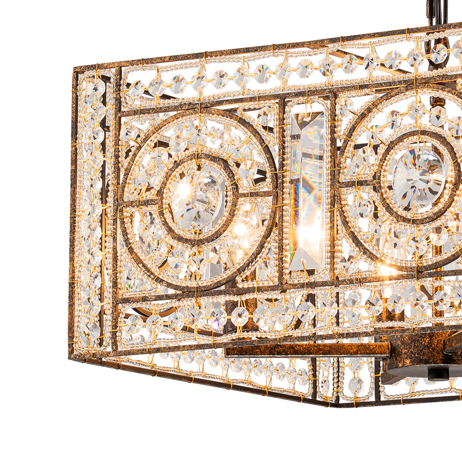 Moroccan Glam Antique Crystal Square Cage Chandelier