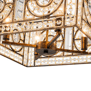 Moroccan Glam Antique Crystal Square Cage Chandelier