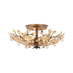 Vintage Luxe Bloom Amber Crystal Floral Cage Semi Flush Mount