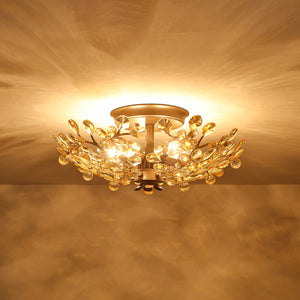 Vintage Luxe Bloom Amber Crystal Floral Cage Semi Flush Mount