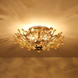 Vintage Luxe Bloom Amber Crystal Floral Cage Semi Flush Mount