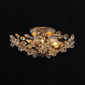 Vintage Luxe Bloom Amber Crystal Floral Cage Semi Flush Mount