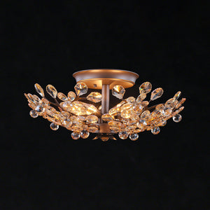 Vintage Luxe Bloom Amber Crystal Floral Cage Semi Flush Mount