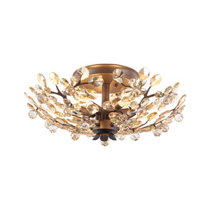 Vintage Luxe Bloom Amber Crystal Floral Cage Semi Flush Mount