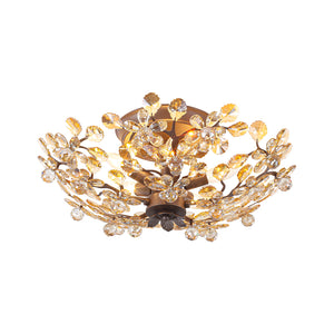 Vintage Luxe Bloom Amber Crystal Floral Cage Semi Flush Mount