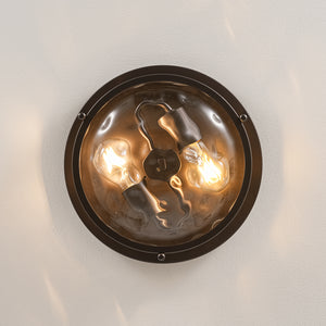Water Hammered Glass Round Flush Mount Ceiling Light