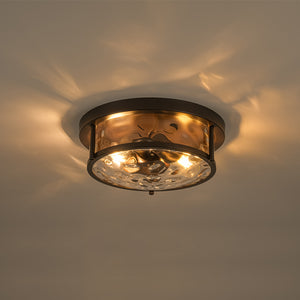 Water Hammered Glass Round Flush Mount Ceiling Light