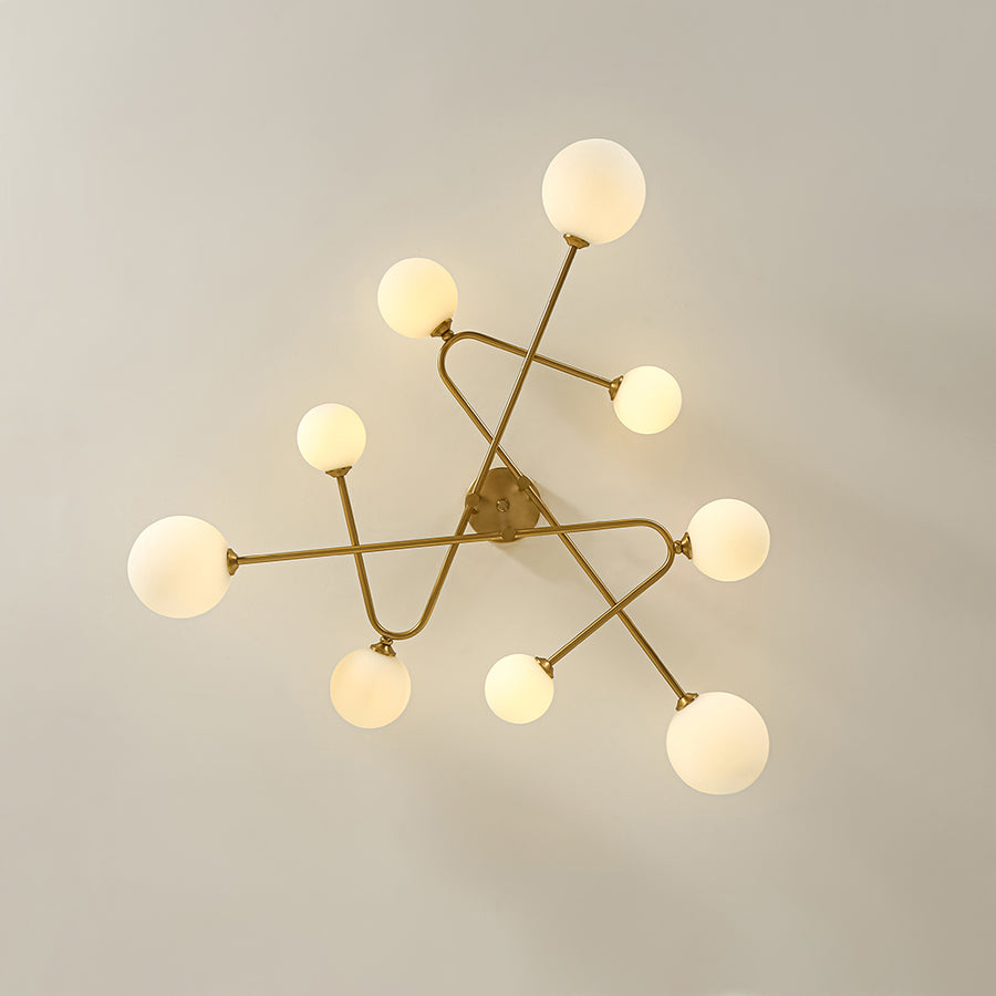 Opal Glass Bubble Brass Linear Sputnik Semi Flush Mount
