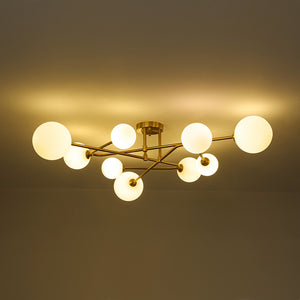 Opal Glass Bubble Brass Linear Sputnik Semi Flush Mount