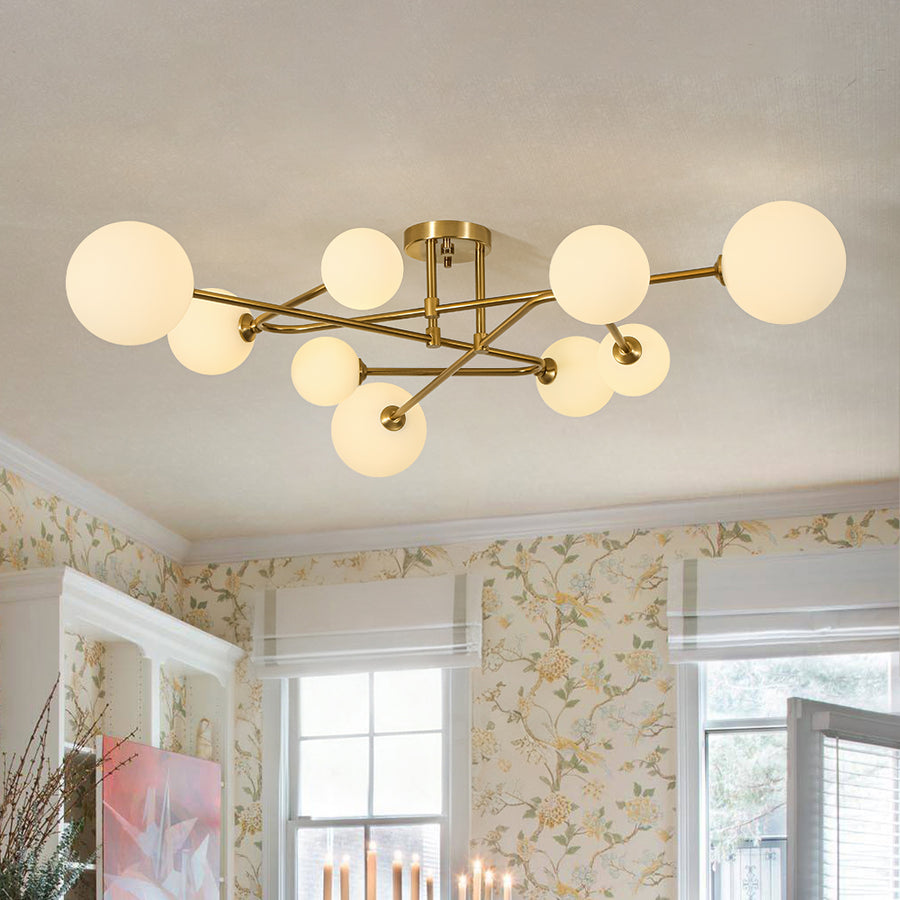 Opal Glass Bubble Brass Linear Sputnik Semi Flush Mount