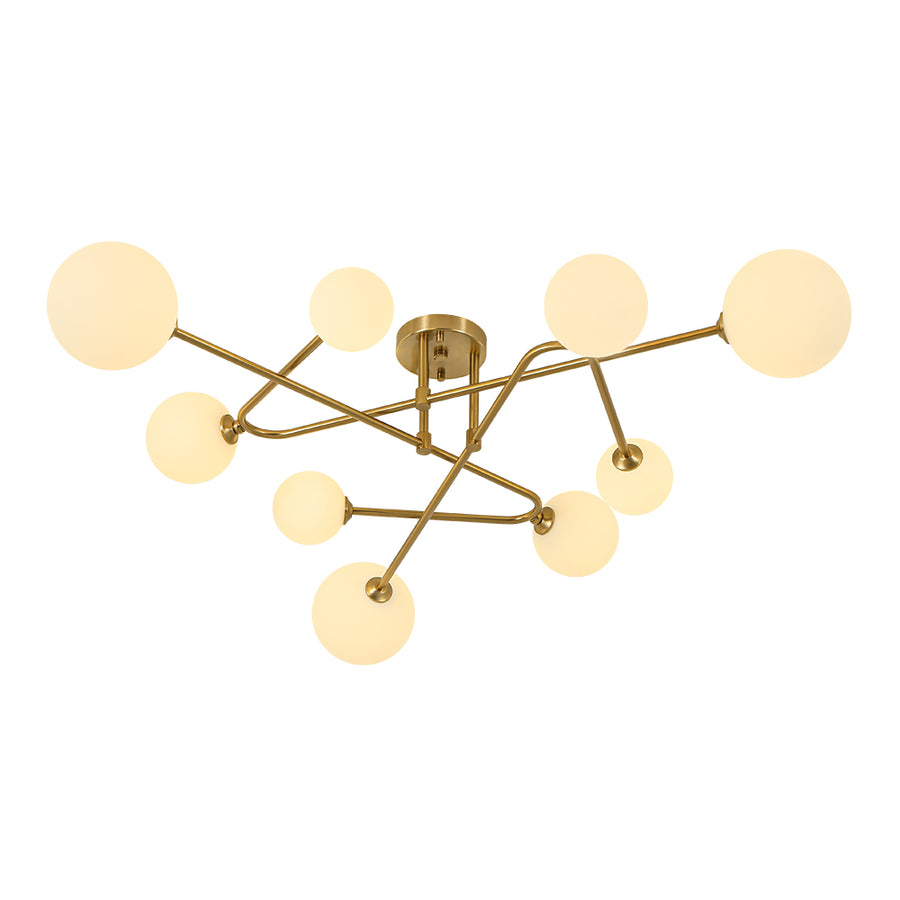 Opal Glass Bubble Brass Linear Sputnik Semi Flush Mount