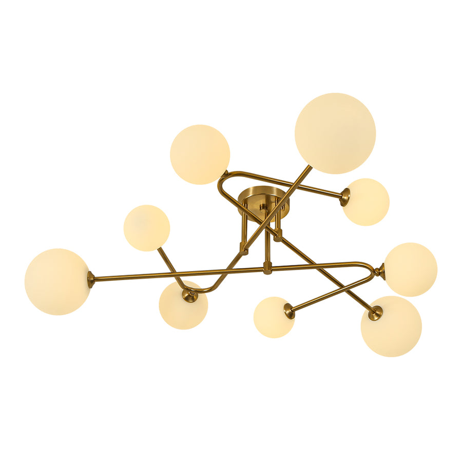 Opal Glass Bubble Brass Linear Sputnik Semi Flush Mount