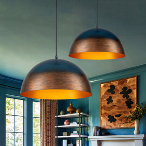 Oversized Industrial Oxidized Copper Patina Dome Pendant
