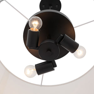 Retro 3-Light Large White Linen Drum Lantern Chandelier