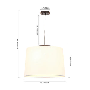 Retro 3-Light Large White Linen Drum Lantern Chandelier