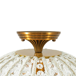 French Antique Brass Crystal Globe Cage Semi Flush Mount