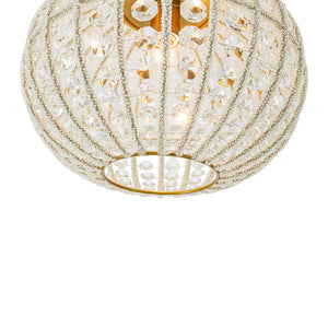 French Antique Brass Crystal Globe Cage Semi Flush Mount