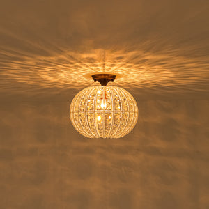 French Antique Brass Crystal Globe Cage Semi Flush Mount