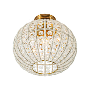 French Antique Brass Crystal Globe Cage Semi Flush Mount